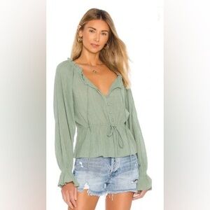 TULAROSA Revolve Brier Sage Green Peasant Boho Blouse Cotton Size XS